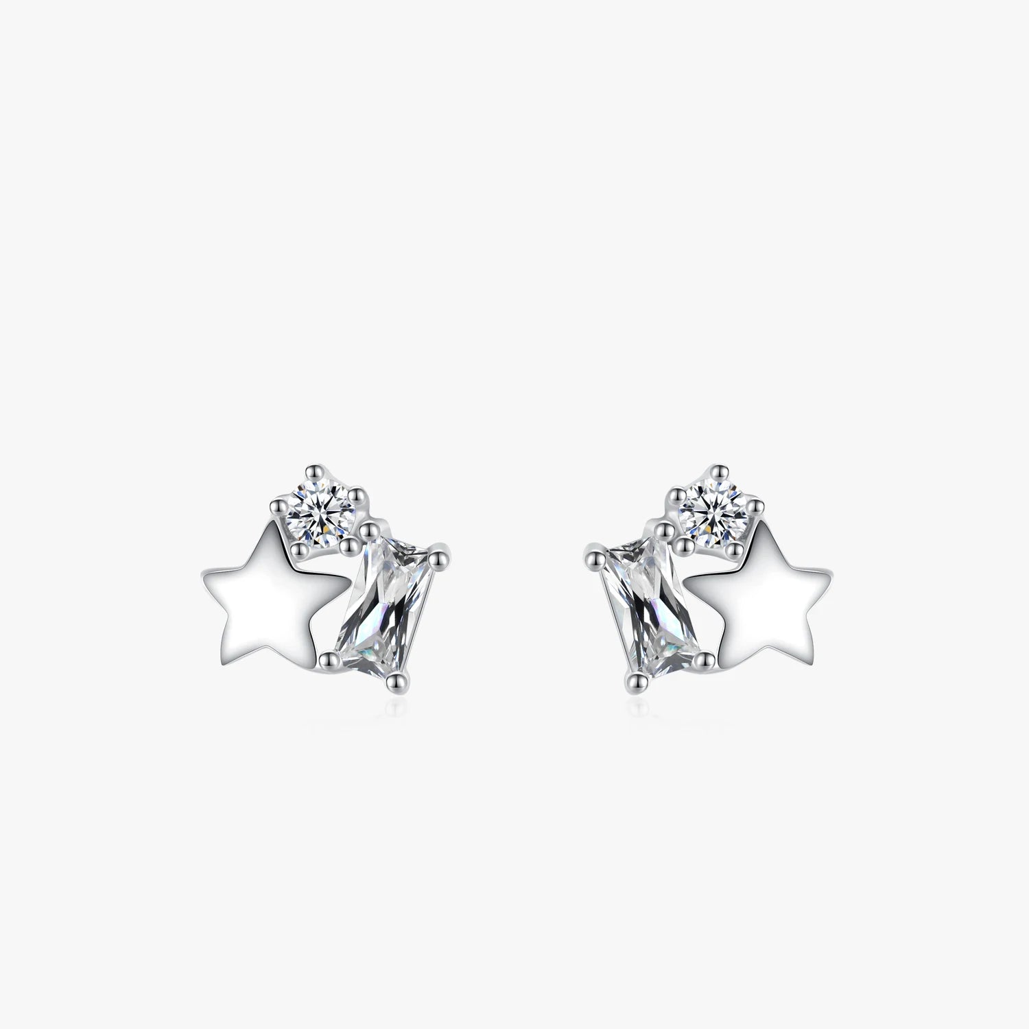 Ailmay 100% 925 Sterling Silver Mini Love Hearts Stars Clear Zircon Stud Earrings for Women Minimalist Fine Jewelry