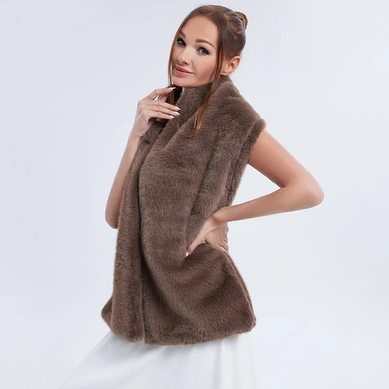 Luxury Brown Faux Fur Shawl | Soft Plush Winter Wedding Bridal Wrap for Evening & Formal Events