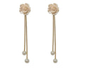 AA01016 Women's Sweet Cute Long Tassel Earrings Pearl White Camellia Flower Modern Daily Wear Jewelry Wholesale Main Alloy