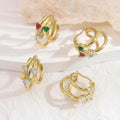 18K Gold Plated Stainless Steel Multicolor Heart Shape Zirconia Triple Grab CC Hoop Earrings Simple and Elegant Hoop Earrings