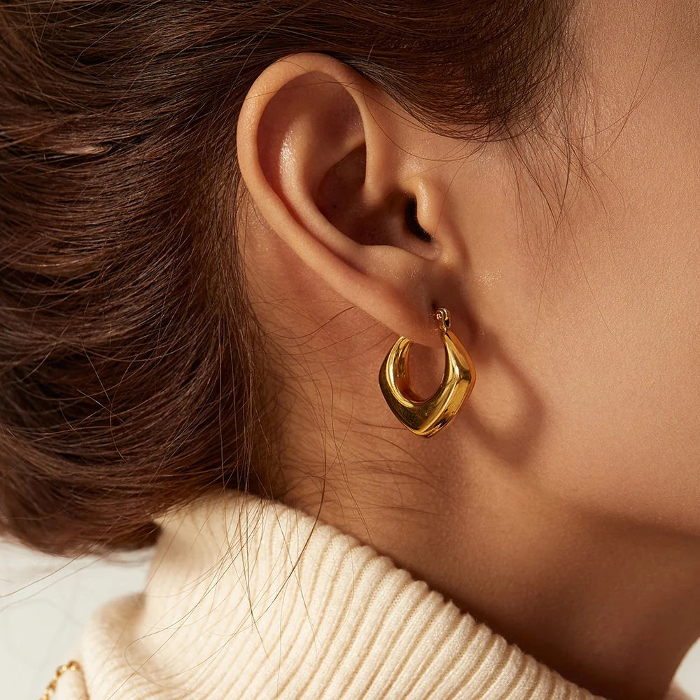 New Fashion Geometric Prismatic Stainless Steel Earrings Male Woman Mens Korean Elegant Luxury Statement Waterproof Hoop Earings