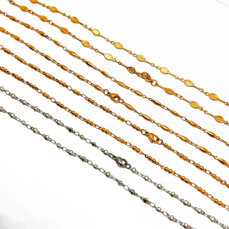 Stainless Steel Gold Beads Ball Link Chain Necklace Jewelry Women Men Handmade Tennis Chain Designs Long Necklace