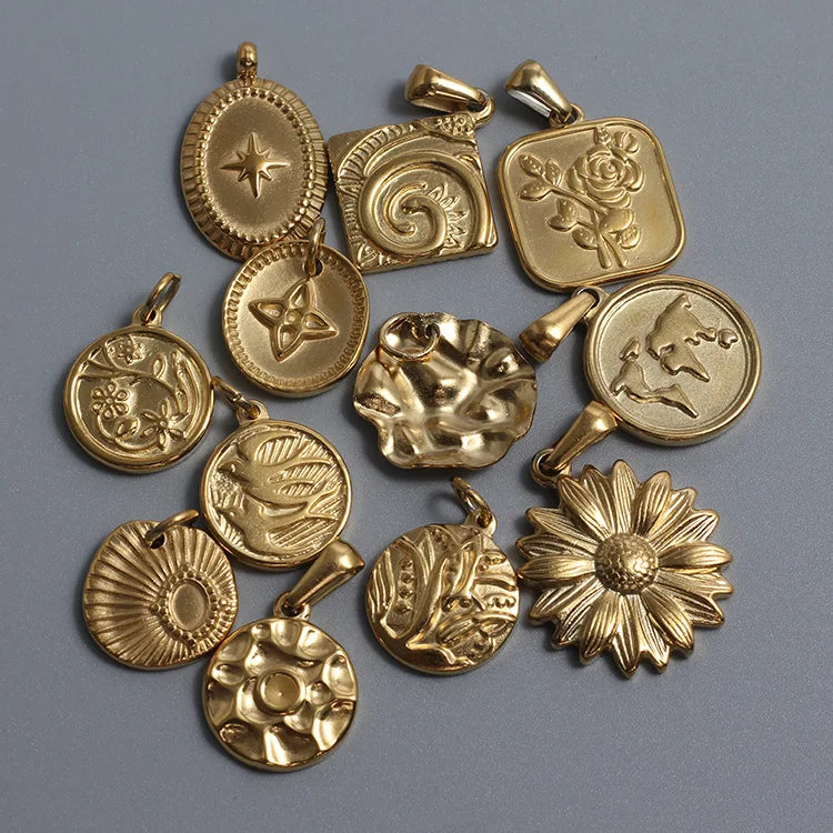 New Stainless Steel 18K Gold Flower Geometric Design Charms Pendants for Jewelry Making