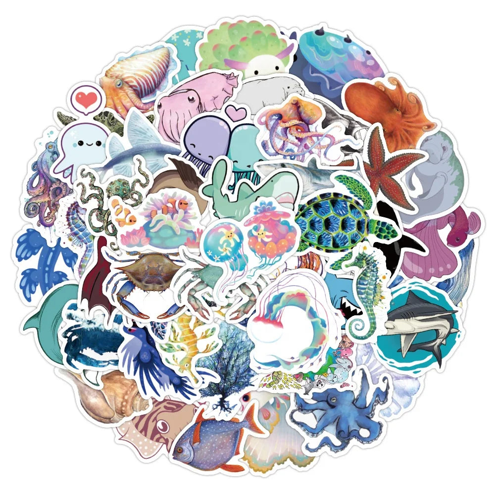50Pcs Marine Life Sea Ocean Animal Cute Kawaii Sticker Label for Luggage Laptop Promotion Gift Children Stickers