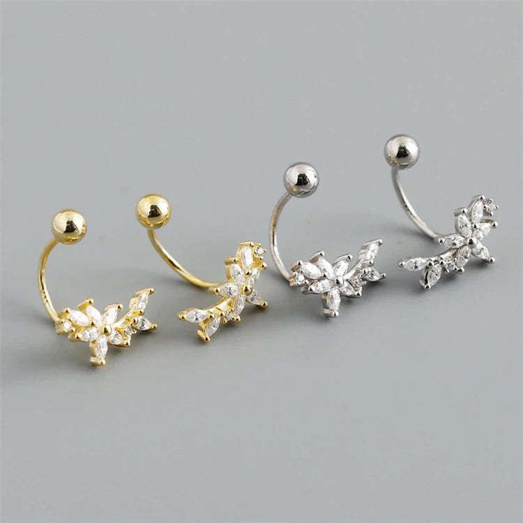 Fine 925 Sterling Silver 18k Gold Plated Clustered Diamond Zircon Flower Shape Stud Earrings for Women