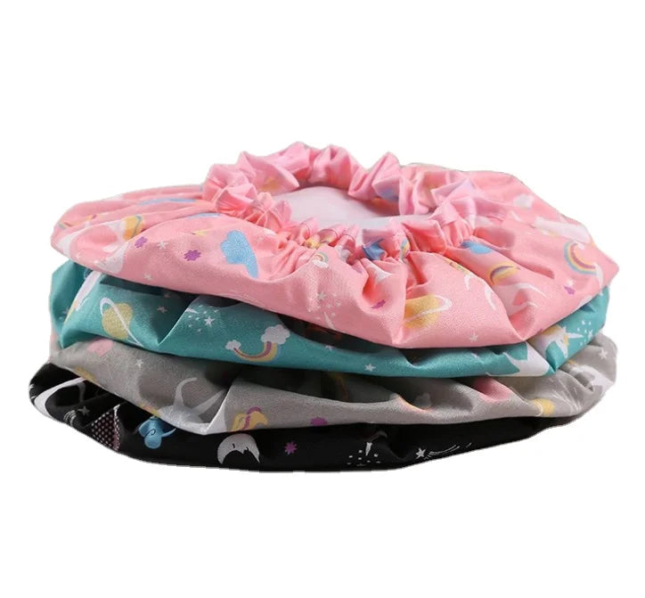 European Big Size Bath Shower Cap Satin Double Layer Face Wash Make up Waterproof Shower Hat MegaBDM