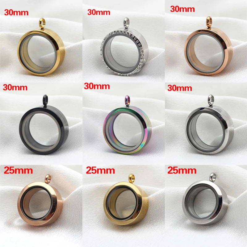 25/30mm Thickening Medal Stainless Steel Living Floating Glass Memory Charms Locket Rose Gold Fit Necklace Chain Women Kids Gift