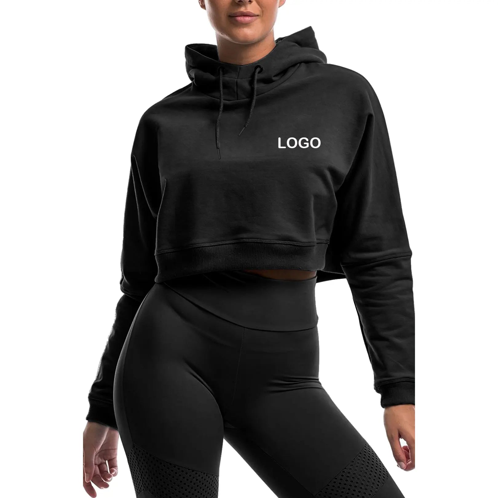 Wholesale Short Women's Hooded Casual Printed Clothing Lined Hoodies with Front Logo for Autumn Season