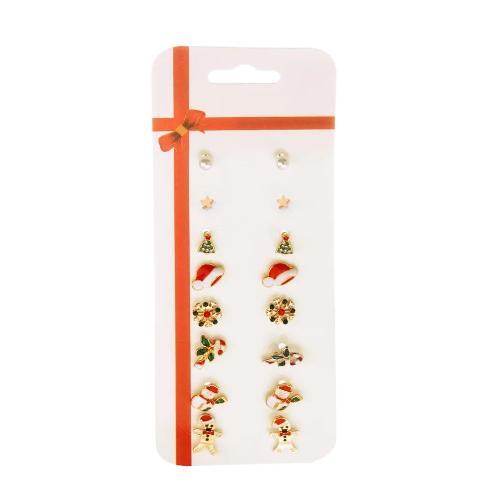Santa Claus Dripping Earrings Christmas Tree Bells Stud Earrings 8-pair Card Christmas Earrings Set for Women
