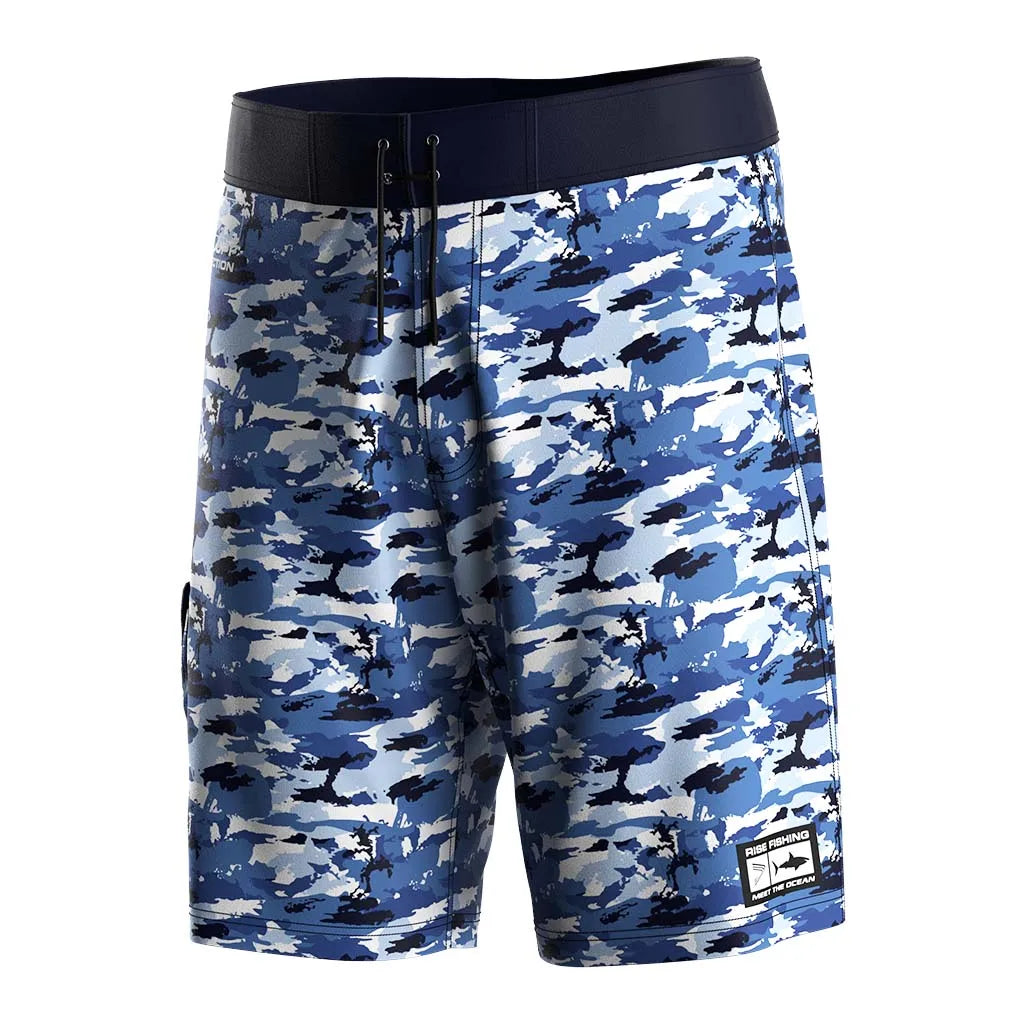UV Protection Quick-Dry Fishing Shorts Swim Shorts 4-Way Stretch All-Day Comfort Blue Camouflage