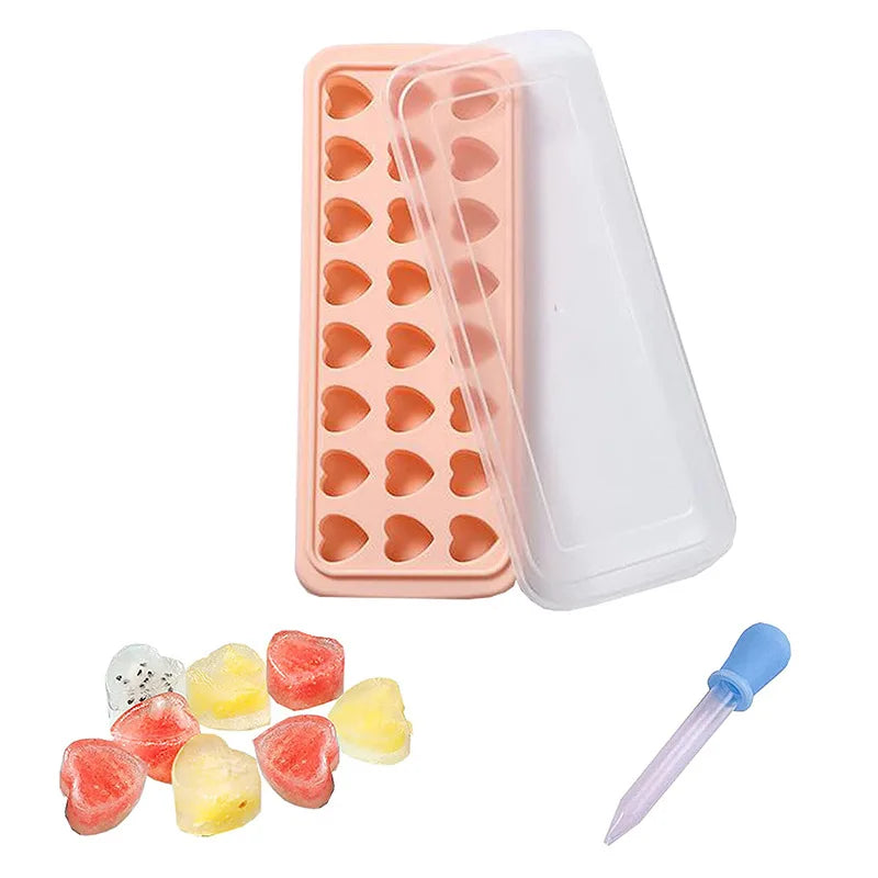 24 Cavity Moon Star Heart Fruit Animal Shape Ice Ball Chocolate Candy Molds Silicone Ice Cube Tray Molds with Lid and Dropper