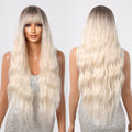 Factory Wholesale Price Long Wig Light Blonde Brown Loose Wavy Synthetic Wig with Bangs for Women Blonde Natural Hair
