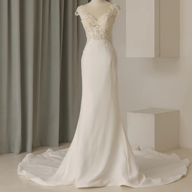 Jancember QD06198 Gorgeous Mermaid Pattern Short Sleeve Floor Length Wedding Dress
