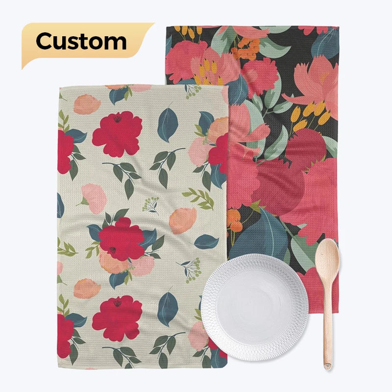 Custom Logo Super Absorbent Fast Dry Waffle Tea Towel Polyester Cotton Microfiber for Kitchen Sports Gym Embroidery for Home