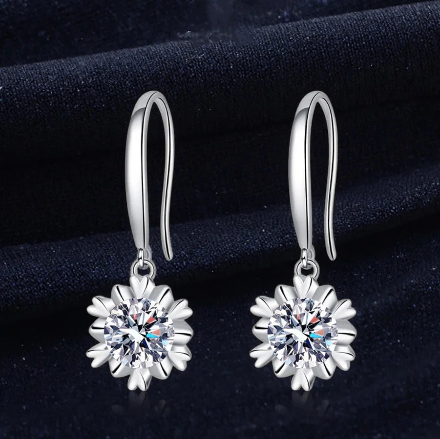 Hexagram Snowflake Shape High End Temperament Ear Hooks D Colour Vvs 1CT Moissanite S925 Silver Pendant Earrings for Women