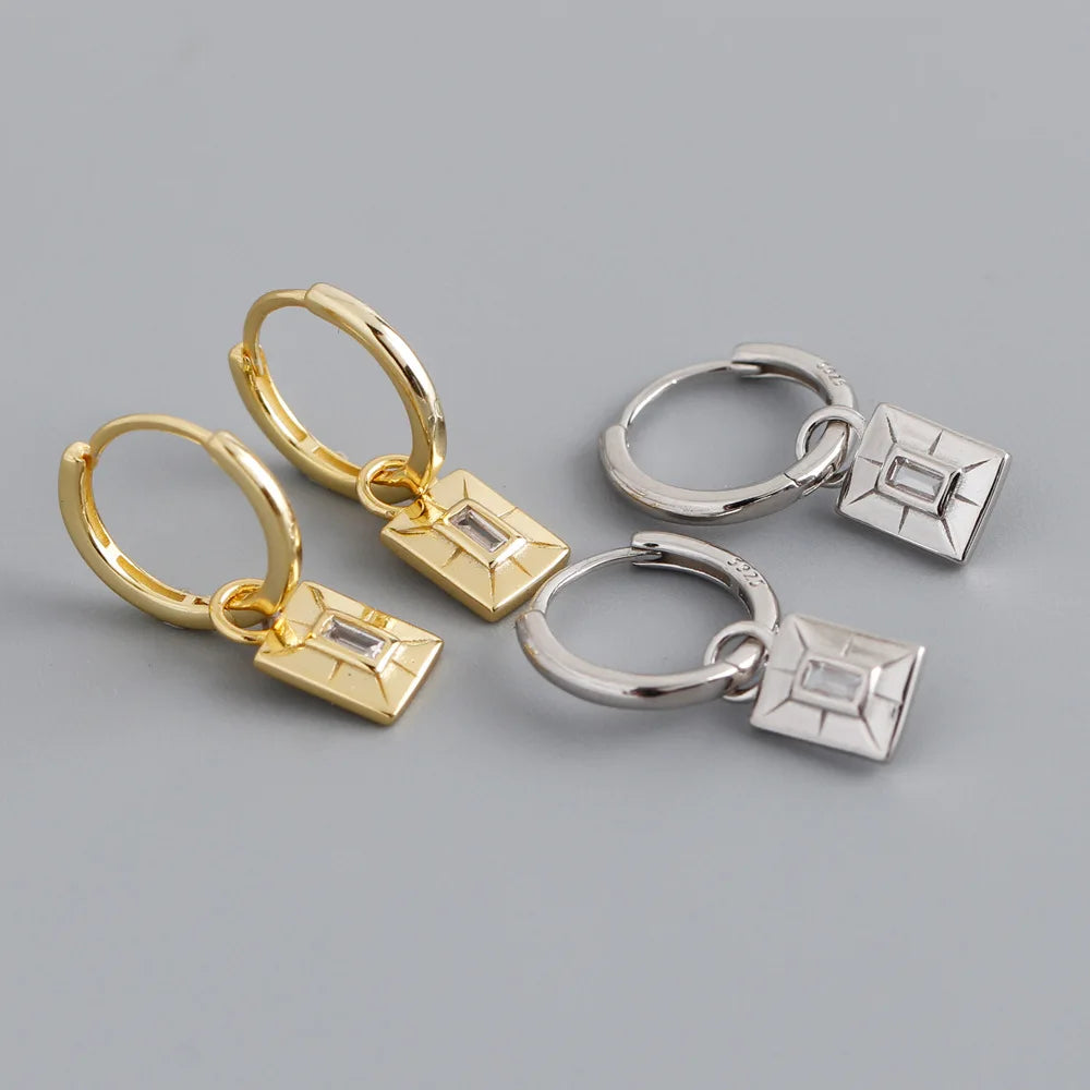 New Unique Design S925 Sterling Silver 925 Silver Square Pendant Earrings for Women EH1359