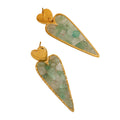 Retro Temperament Earrings Stainless Steel Plated with 18K Gold Green Gravel Adhesion Long love Earrings