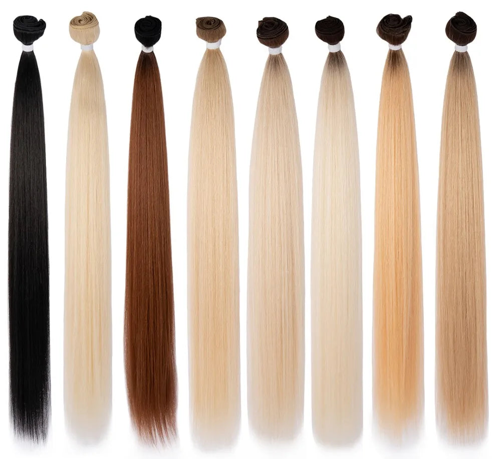Sleek High Quality Wholesale Bundles 12 to 36 Inches Cheap Hair Brazilian Straight Weaving Synthetic Hair Extension for Women