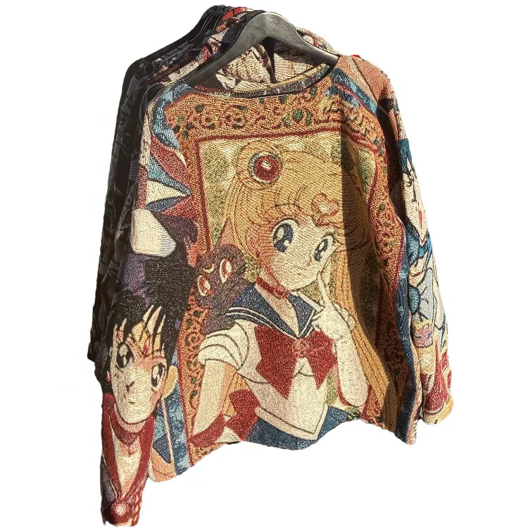 All Seeing Eye Tapestry Hoodie for Adults Custom Made Patchwork Sweater with Hooded Collar for Spring Made of Polyester/Cotton