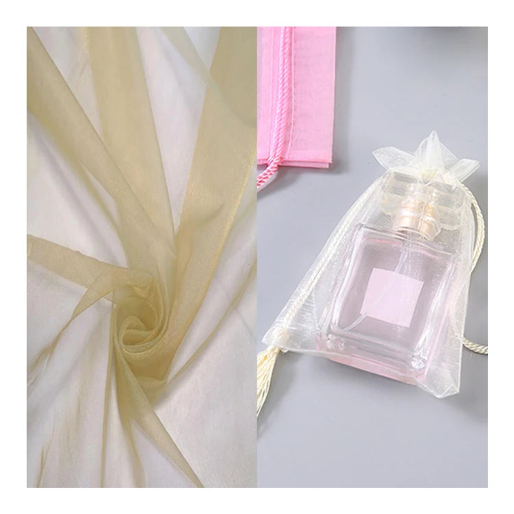 Hot Sale Organza Drawstring Bag Fabric Organza Bags Custom logo Holiday Gift Wrap Polyester Organza Fabric