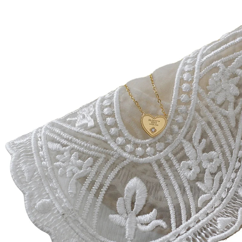 My Heart Is Filled With You Necklace Love Heart Necklace English Letter Single Diamond Necklaces for Women Gift of Love