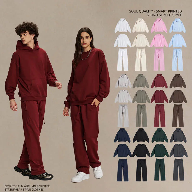 SHINBENE 430GSM Fleece Unisex Hoodies Tracksuits Long Sleeve Sweatshirts and Jogger Sets Streetwear