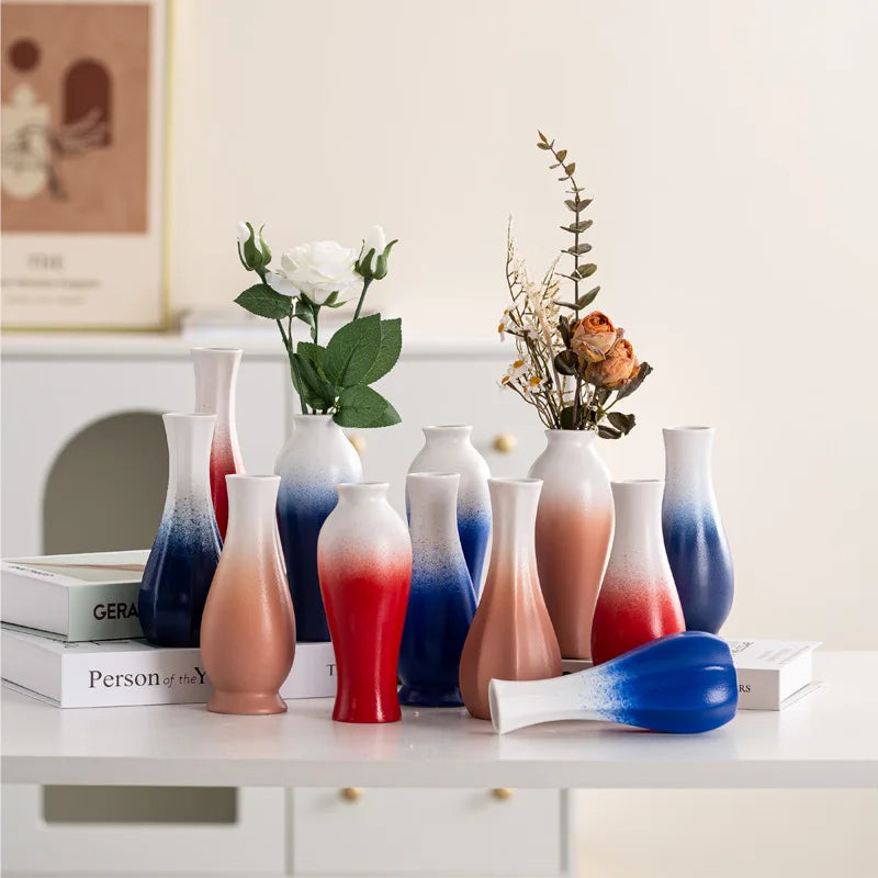 Nordic-style Morandi Gradient Ceramic Tabletop Vase American-Simple Matte Glaze Dried Flowers Home Decoration Living Room