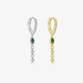 FUAMAY Fashion Jewelry Ladies 925 Silver Earrings Green Zircon Drop Earrings Pave Hoop Earrings