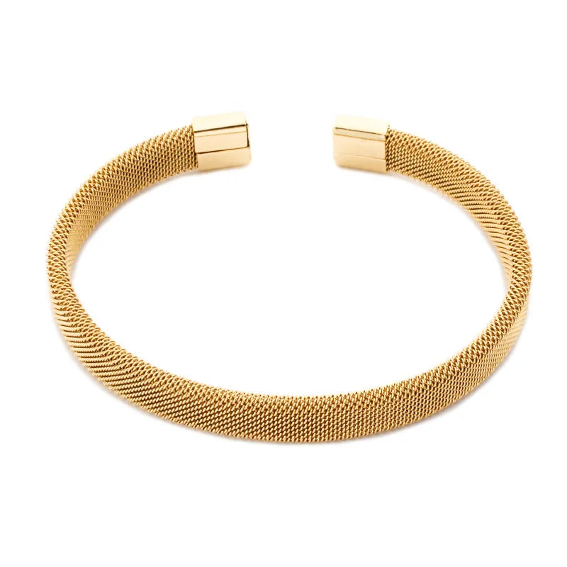 Nabest Stainless Steel C-shape Nets Bangles Jewelry 18K Gold Plated Tarnish Free Women Minimalist Bracelet and Bangle