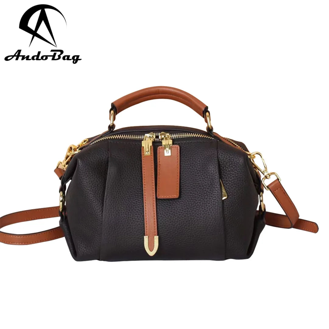 AndoBag Handbags for Women TOGO Genuine Cow Leather Large Capacity Two Shoulder Straps Ladies Fashion Crossbody Bag 5502