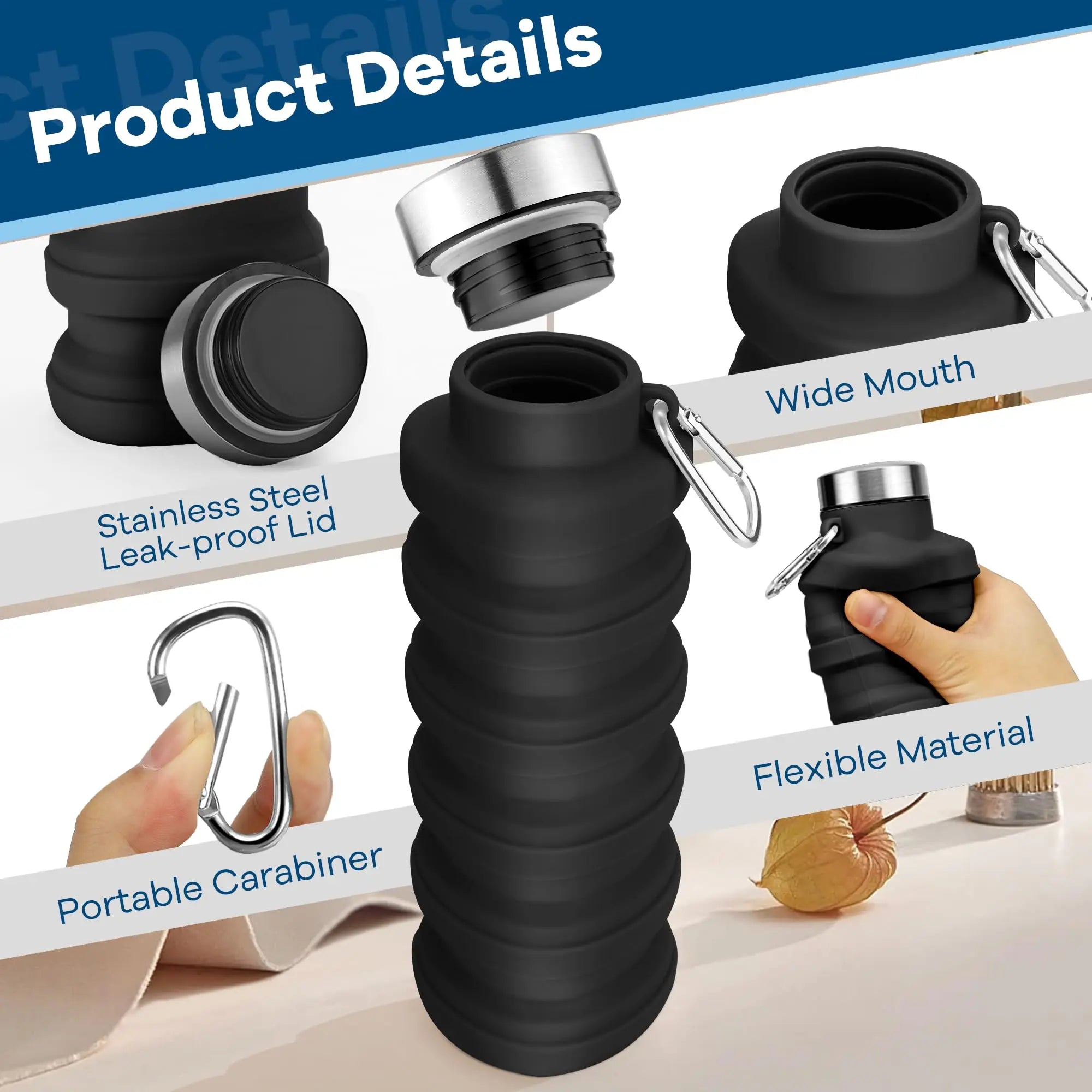 Foldable Sport Drink Bottle With Lid Collapsible Reuseable Lightweight Silicone Water Bottle for Cycling Gym Camping Outdoor