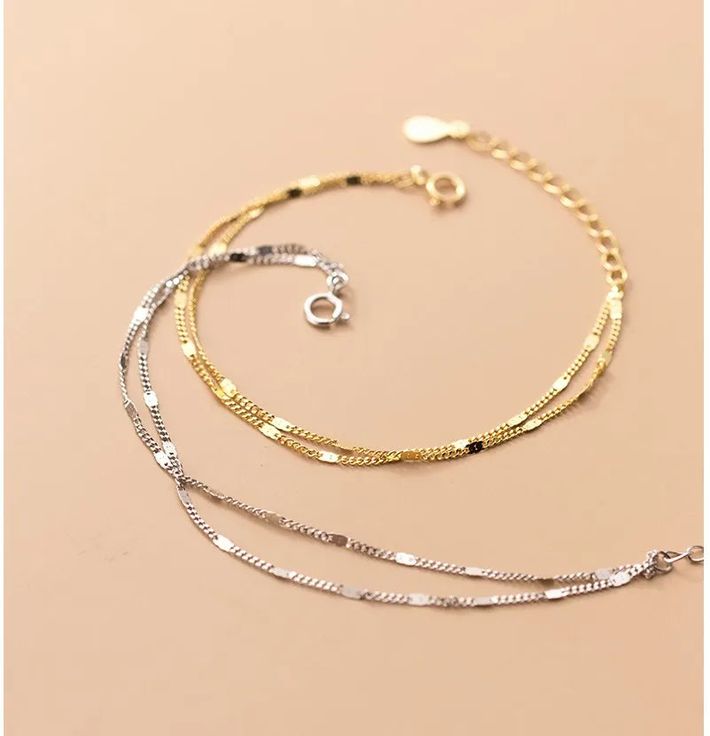 Minimalist Statement Double Layer Chain 18K Gold Plated 925 Sterling Silver Bracelets Fashion Jewelry for Women