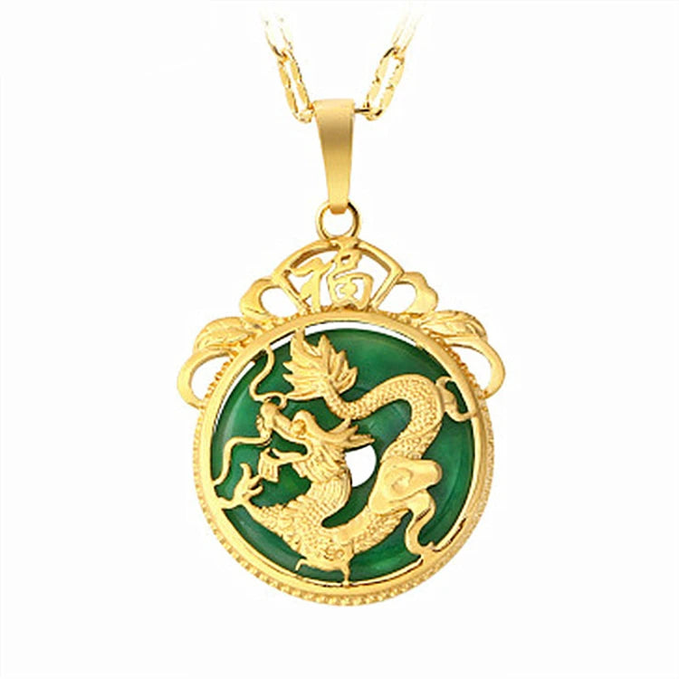 G2537 Wholesale Collier Copper 24K Gold Plated Dubai Dragon Jade Necklace Pendant Fashion Jewelry Necklaces