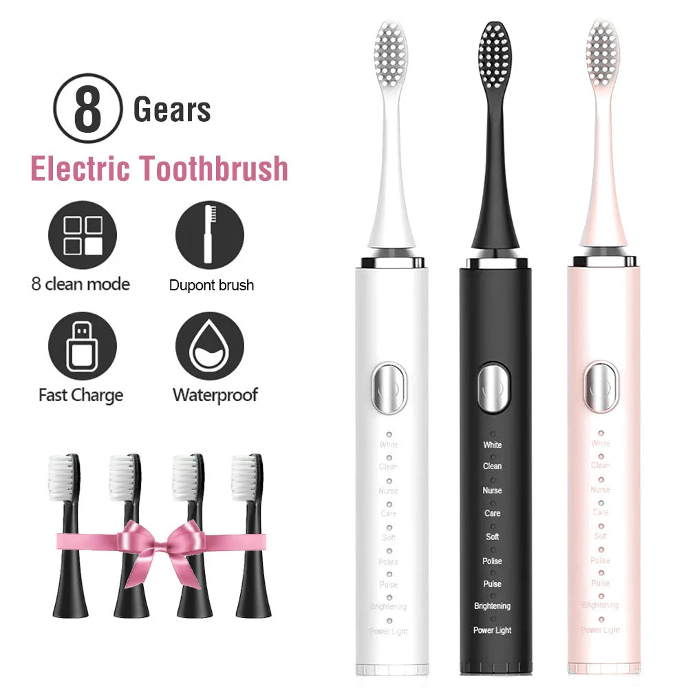 Sonic Electric Toothbrush Type-C Rechargeable Tooth Brush Adult Electronic 8 Modes Electric Toothbrush Kit Whitening Teeth Brush