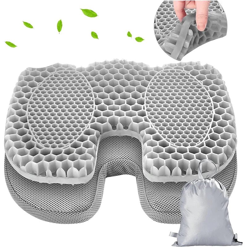 Bed Pillow TPE Gel Seat Cushion Double Thick Honeycomb Shape Eco-Friendly Waterproof for Long Sitting with Removable Cover