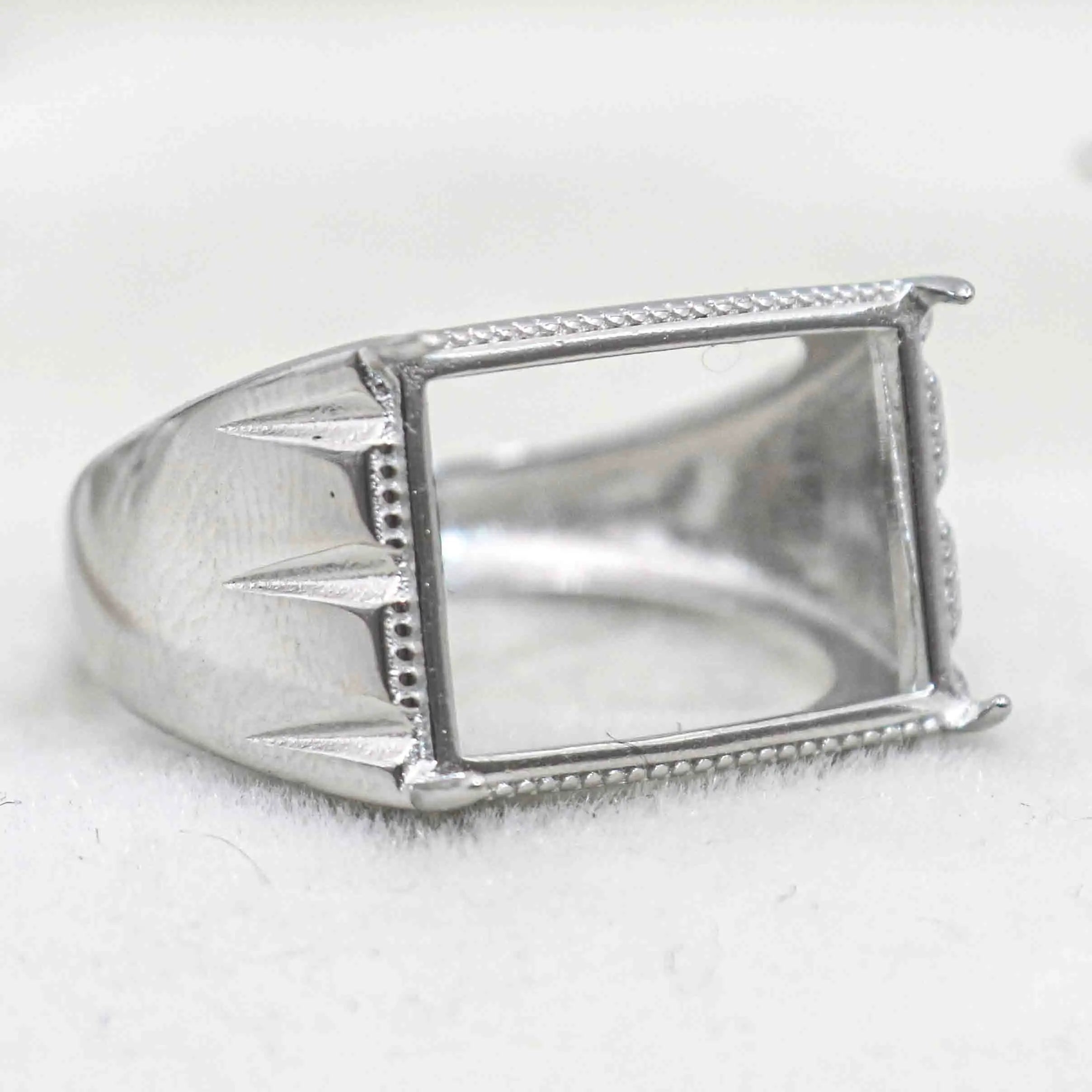 Sterling Silver 11*14mm Semi Mount Men's Ring Frame Empty Blank Claw Setting S925 Base Holder Without Center Stone for DIY Inlay