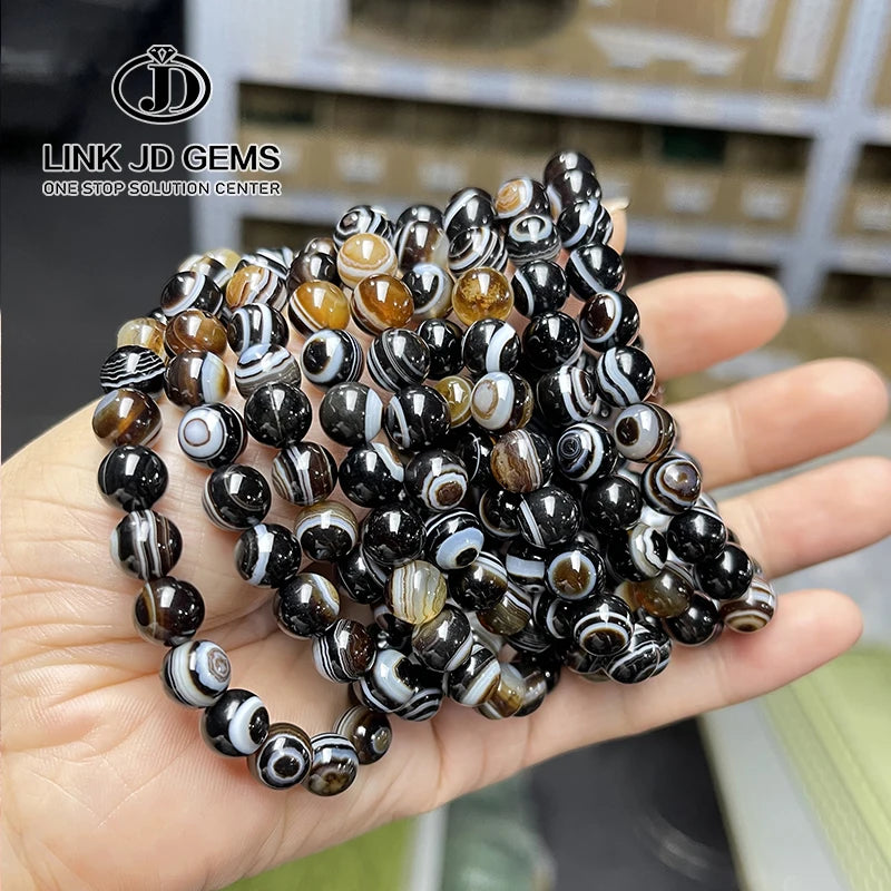 JD Natural Black Coffee Agate Stripes Onyx With Eyes Bead Bracelets Women Men Charm Reiki Healing Energy Yoga Meditation Jewelry