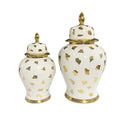Flower Pattern Temple Jar White Ginger Jar with Lid Gold Mini Antique Design Decorated Ceramic Porcelain Home Decoration Round