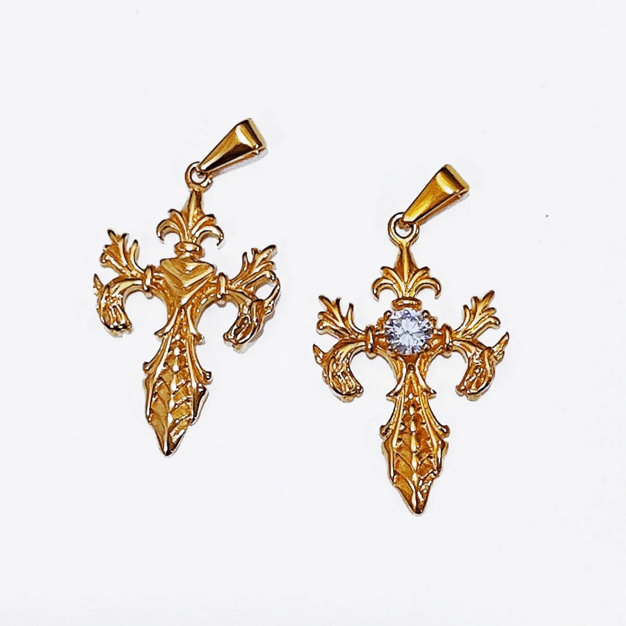 Punk Men CZ Baroque Cross Pendant Stainless Steel 18k Gold Animal Horse Charm Rose Heart Jewelry Fashion Moon and Star Pendant