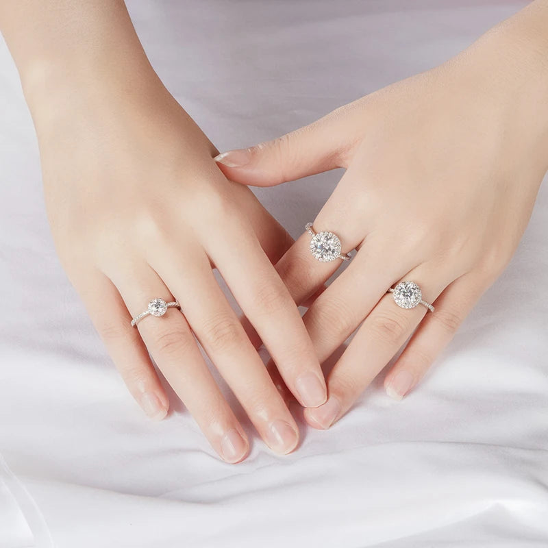 S925 Sterling Silver Rings Fine Jewelry D Color VVS1 9mm 3ct Moissanite Engagement Rings for Women
