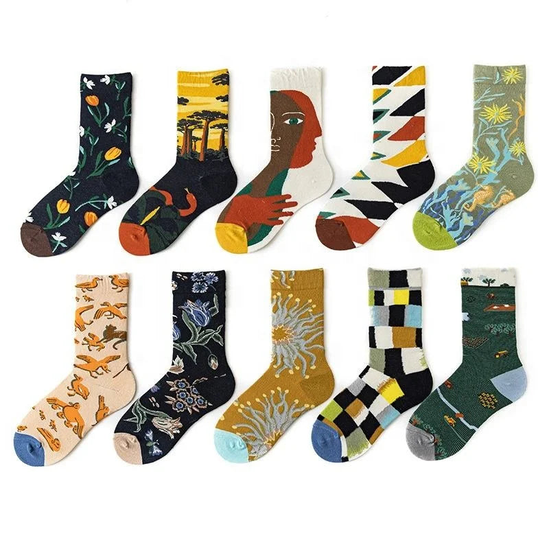 Wholesale Novelty Abstract Art Graphic Socks Men Unisex Creative Trendy Fancy Cotton Crew Socks