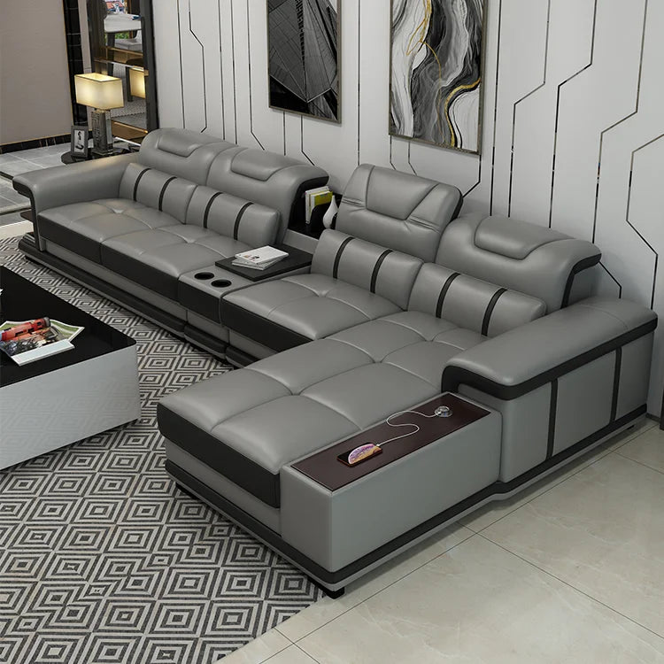SOFA BED Modern GENUINE LEATHER Three Seat Leather Functional Sofa Living Room