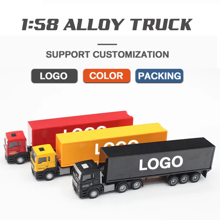 1:58 Scale Custom Logo Alloy Transport Vehicle Diecast Car Metal Semi Trailer Container Model Truck