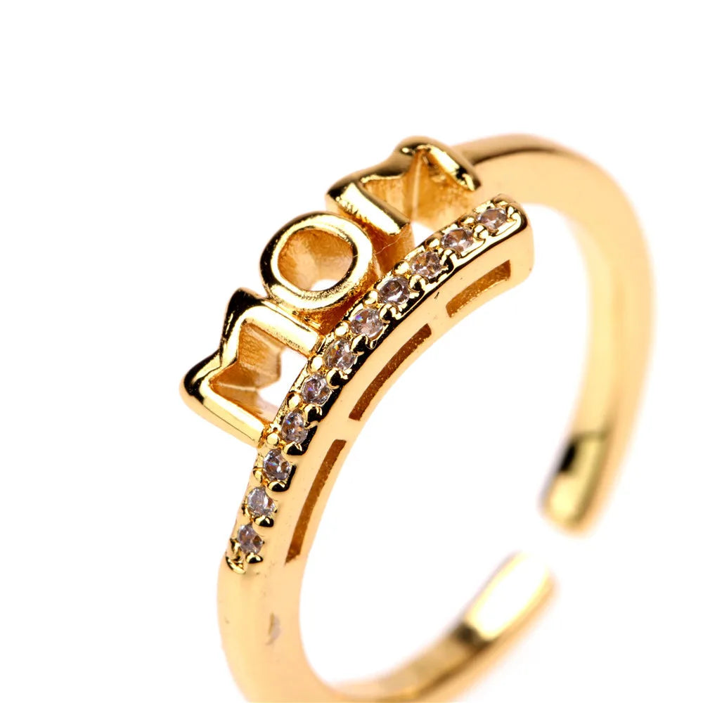 Elegant Love Heart White Micro-zircon Letter Mom Ring Gold Filled Zircon Ring Jewelry Gifts For Mother