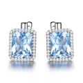 Luxury Blue Topaz Gemstone Clip on Earrings Jewelry Solid 925 Sterling Silver Zircon Earrings for Women Birthday Gift