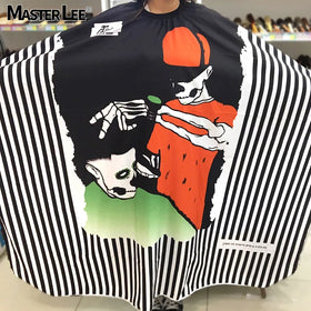 Masterlee Brand Breathable Waterproof Barber and Skull Pattern Hair Salon Cape Customized Barber Cloak Hairdressing Apron Cape