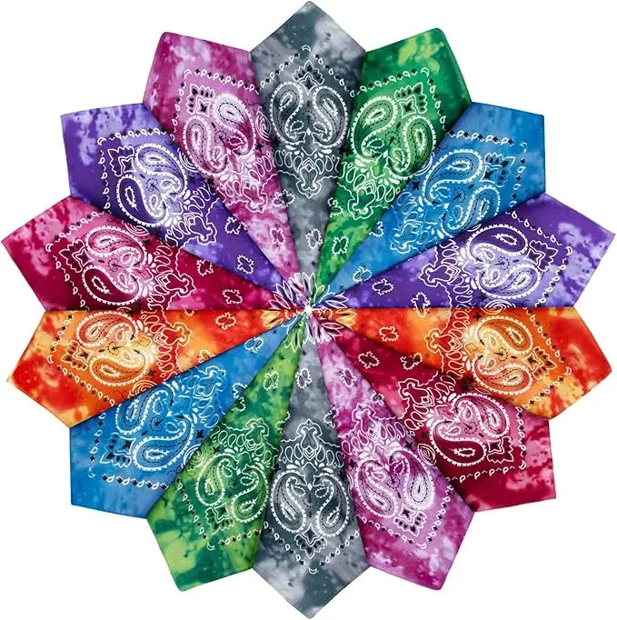 Wholesale Custom Logo 22*22in Paisley Square Headscarf Breathable Kerchief Tye Dye Printed Cotton Bandanas Scarf for Women Men