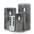 Remote Control Flameless Elegant Christmas Led Candle Light Grey White Glass Pillar Candles
