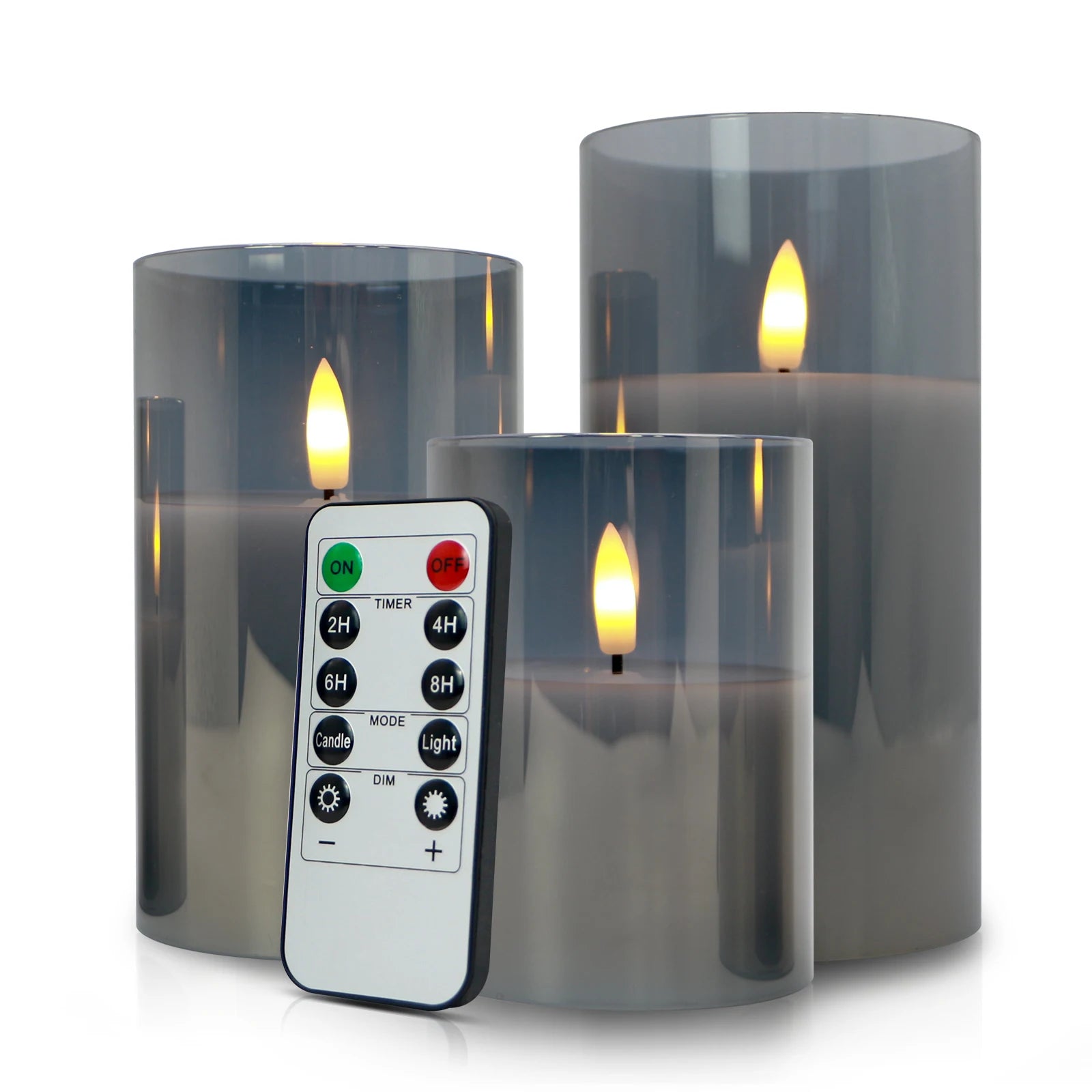 Remote Control Flameless Elegant Christmas Led Candle Light Grey White Glass Pillar Candles