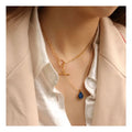 Chris April Retro Simple Stainless Steel Gold Plated Bamboo Chain Natural Crystal  Pendant  Necklace